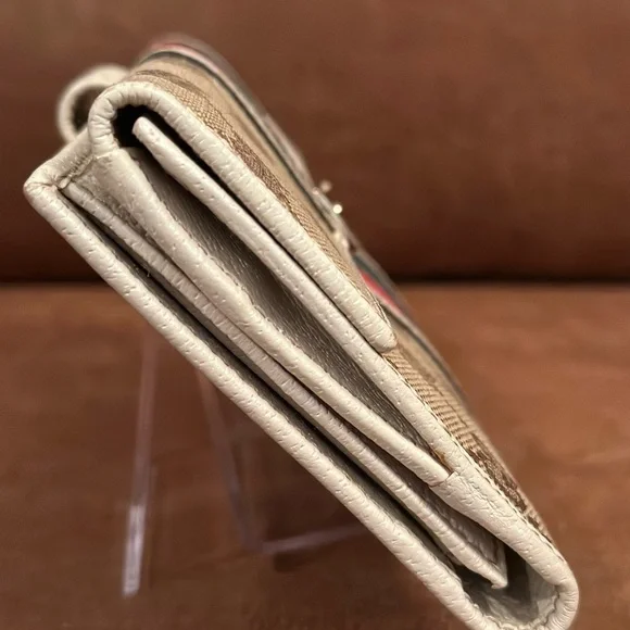 Gucci Ivory Leather/Canvas Monogram with Sherry Line Bifold Long Wallet - Picture 8 of 16